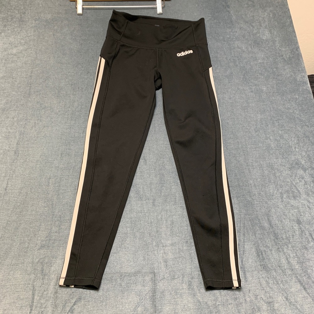 Adidas Climalite Leggings Womens Small Black 3 Stripes High Waisted Tapered leg